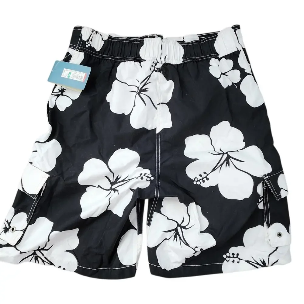 New Merona Men Swim Trunks Medium Men Board Shorts Hawaiian Floral Black White